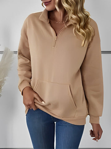 Half Zipper Placket Drop Shoulder Sweatshirt