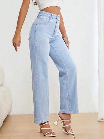 High Waist Straight Leg Jeans - Ladas Boutique