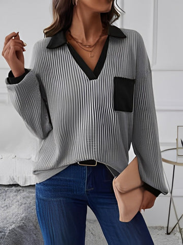 Contrast Trim Pocket Patched Drop Shoulder Tee