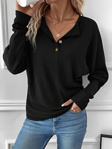 Half Button Drop Shoulder Tee