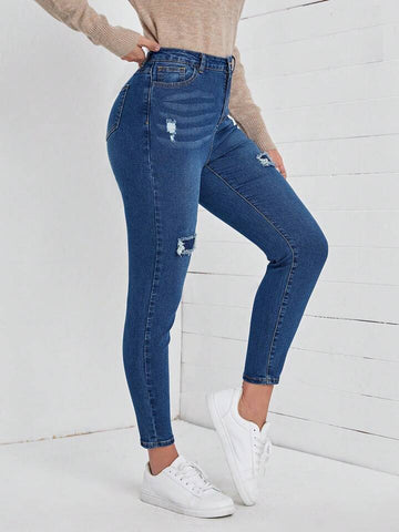 High Waist Ripped Skinny Jeans - Ladas Boutique