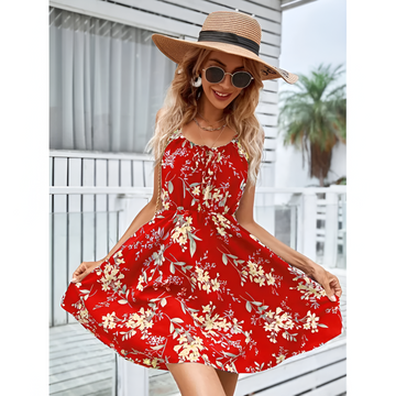 Floral Print Suspender Dress w/ Elastic Waist