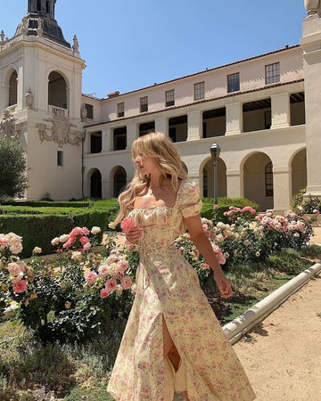 Floral Print Puff Short Sleeve Dress